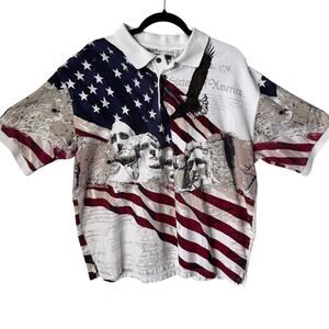 USA Mount Rushmore American Flag Eagle All Over Print Polo Shirt XL Patriotic